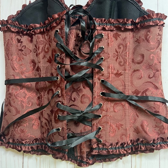 Corset Bustier – Brown Damask Lace-Up – Women’s Medium – Excellent Condition - Picture 2 of 10